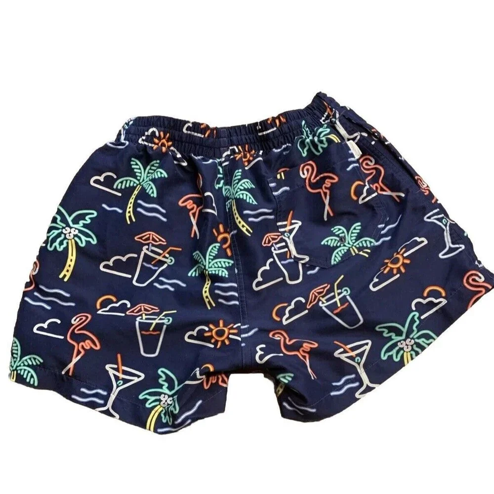 Chubbies Men's Neon Lights Elastic Waist Blue Tropical Print Swim Trunks Medium